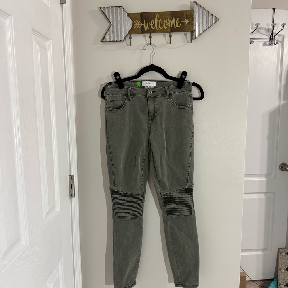 Pistola Sage Green Moto Denim Pants